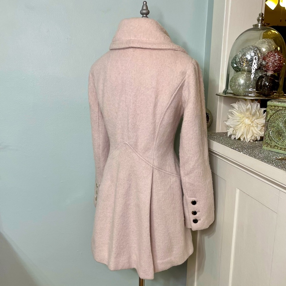 Guess Pink Boucle Double Breasted Wool Peacoat Cutaway Winter Dress Coat Medium - Picture 10 of 15